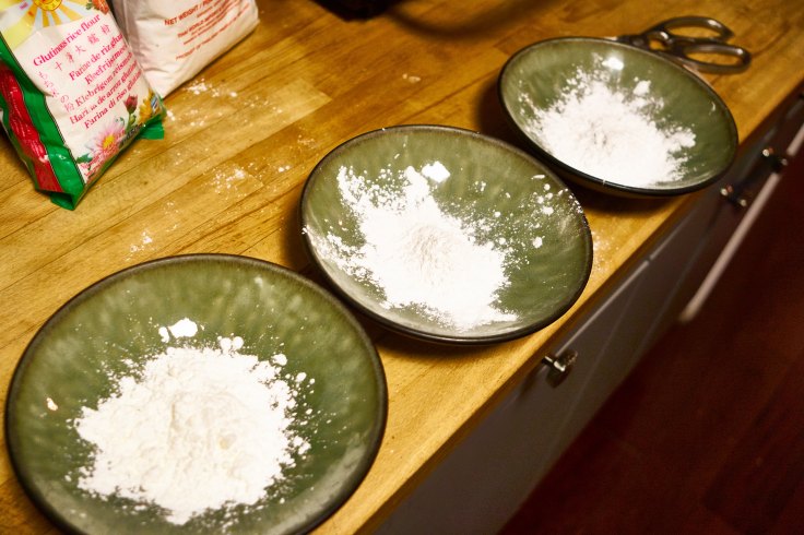 Three flours in bowls